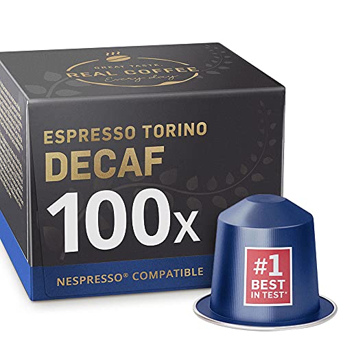 Decaf Italian ‘Torino’ Espresso for Nespresso | 100 Decaffeinated Aluminum Capsules | Bold Italian Flavor With No Buzz | 100% Nespresso Compatible Pods