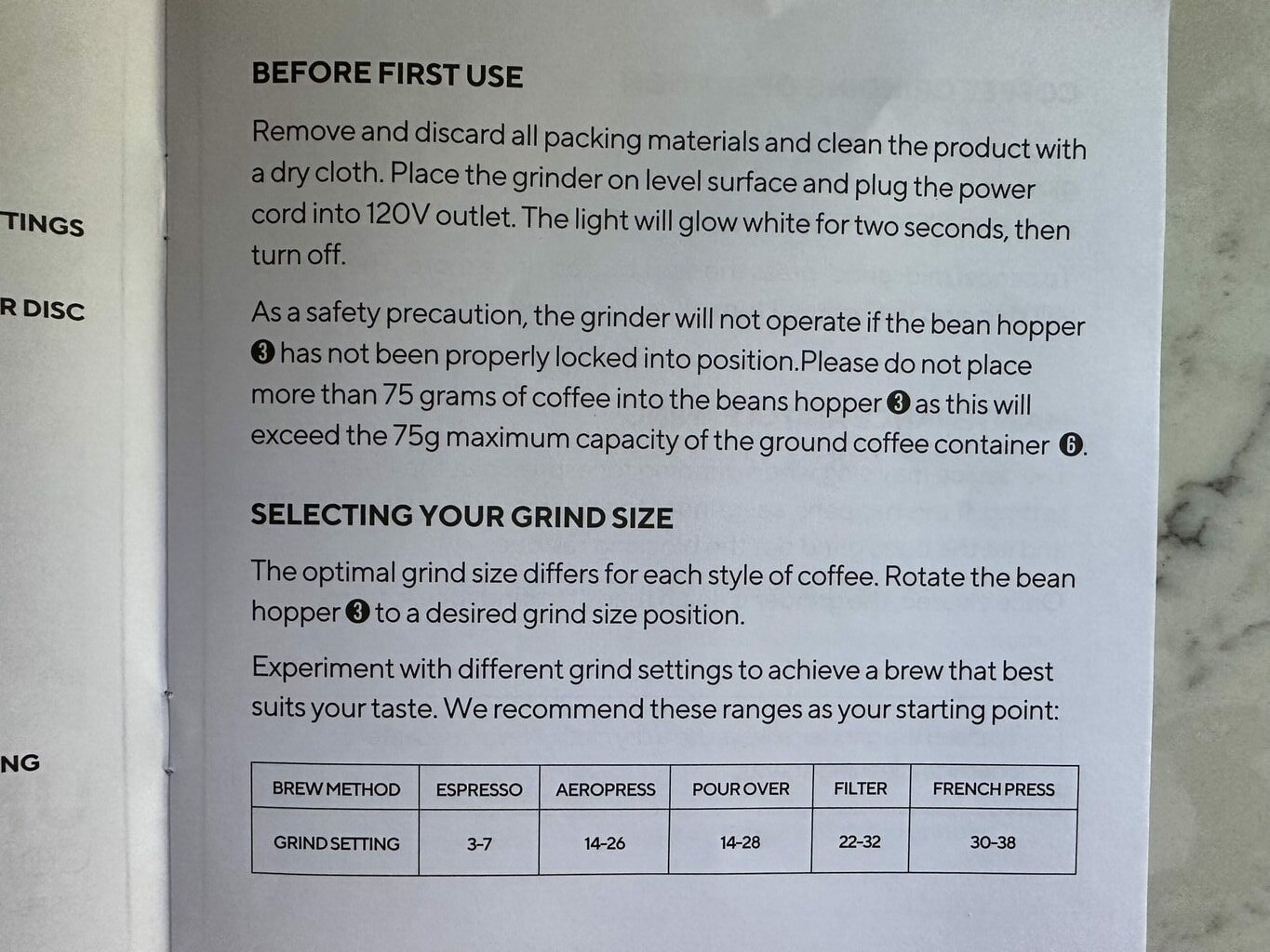 instructions for Wilfa Coffee Grinder