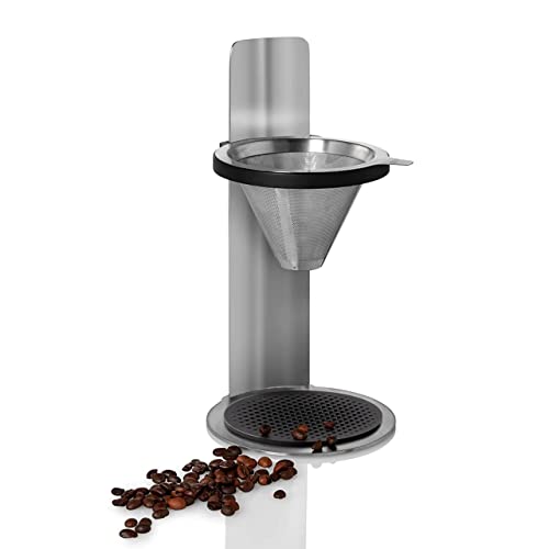 AdHoc Mr. Brew Pour-Over Coffee Maker - Single Serve Coffee Maker - Pour Over Coffee Dripper with Double Layer Filter - Stainless Steel Coffee Maker - Steel, 10.5'