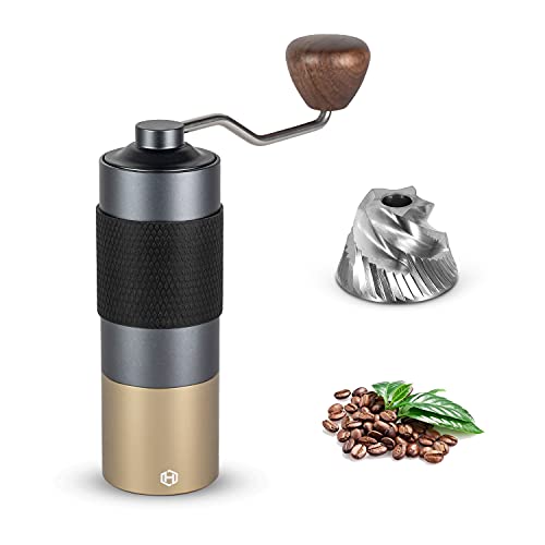 Manual Coffee Grinder - HEIHOX Hand Coffee Grinder with Adjustable Conical Stainless Steel Burr Mill, Capacity 30g Portable Mill Faster Grinding Efficiency Espresso to Coarse for Office, Home, Camping