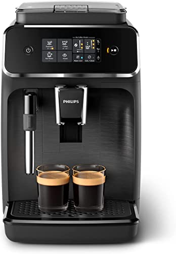 Philips 1200 Series Fully Automatic Espresso Machine - Classic Milk Frother, 2 Coffee Varieties , Intuitive Touch Display, Black, (EP1220/04)