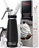 EurKitchen Professional Aluminum Whipped Cream Dispenser - Leak-Free Whip Cream Maker Canister with 3 Decorating Nozzles & Cleaning Brush - 1-Pint / 500 mL Cream Whipper - N2O Chargers (Not Included)