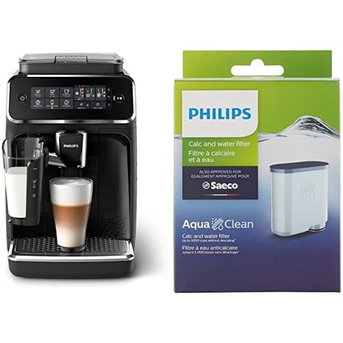 Philips 3200 Series Fully Automatic Espresso Machine with LatteGo, Black, EP3241/54 with Philips Saeco AquaClean Filter Single Unit, CA6903/10