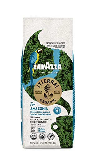 Lavazza, ¡Tierra Organic Amazonia Whole Bean Coffee Medium Roast 10.5 Oz Bag, Floral Notes Authentic Italian, Blended And Roated in Italy, Balanced and Aromatic Fruity and floral notes