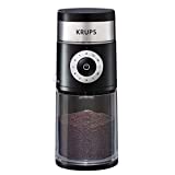 Krups Precision Plastic and Stainless Steel Flat Burr Grinder 12 Cup 110 Watts 12 Grind Settings, Drip, French Press, Espresso, Pour Over, Cold Brew Black