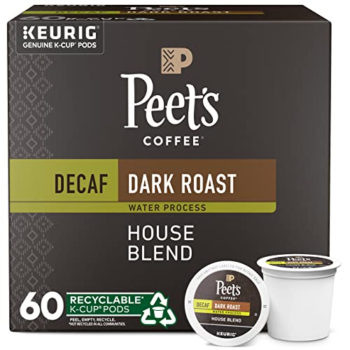 Peet's Coffee, Dark Roast Decaffeinated Coffee K-Cup Pods for Keurig Brewers - Decaf House Blend , 10 count (Pack of 6)