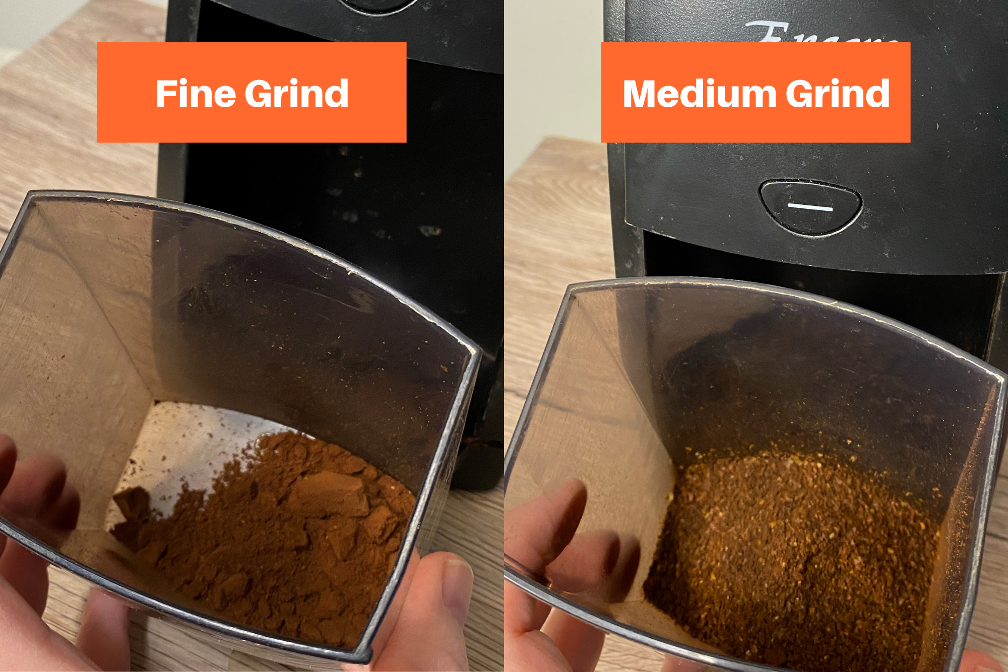 baratza encore fine and medium grind coffee grounds